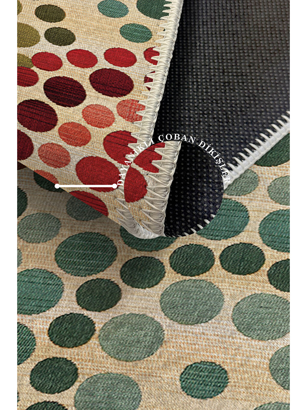 Yeşil Dekoratif Özel Tasarım Yıkanabilir İnce Kaymaz Tabanlı Modern Halı KECE FR30-3