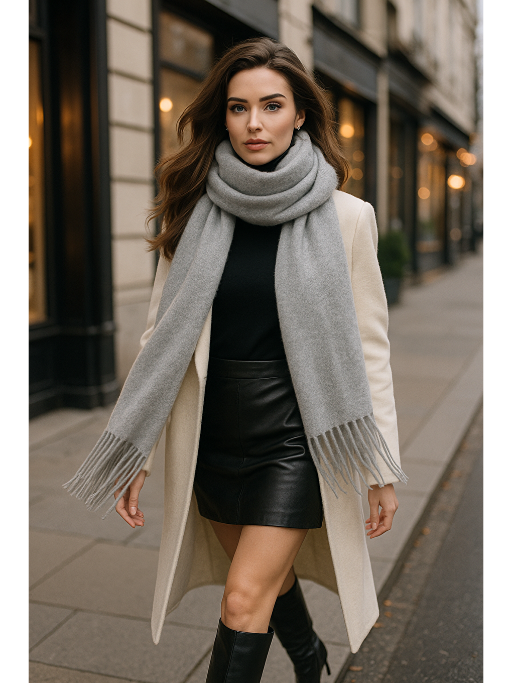 Uzun Gri Kalın Dokulu Püsküllü Unisex Atkı   Sıcak Ve Kış Nesnesi Sal1285
