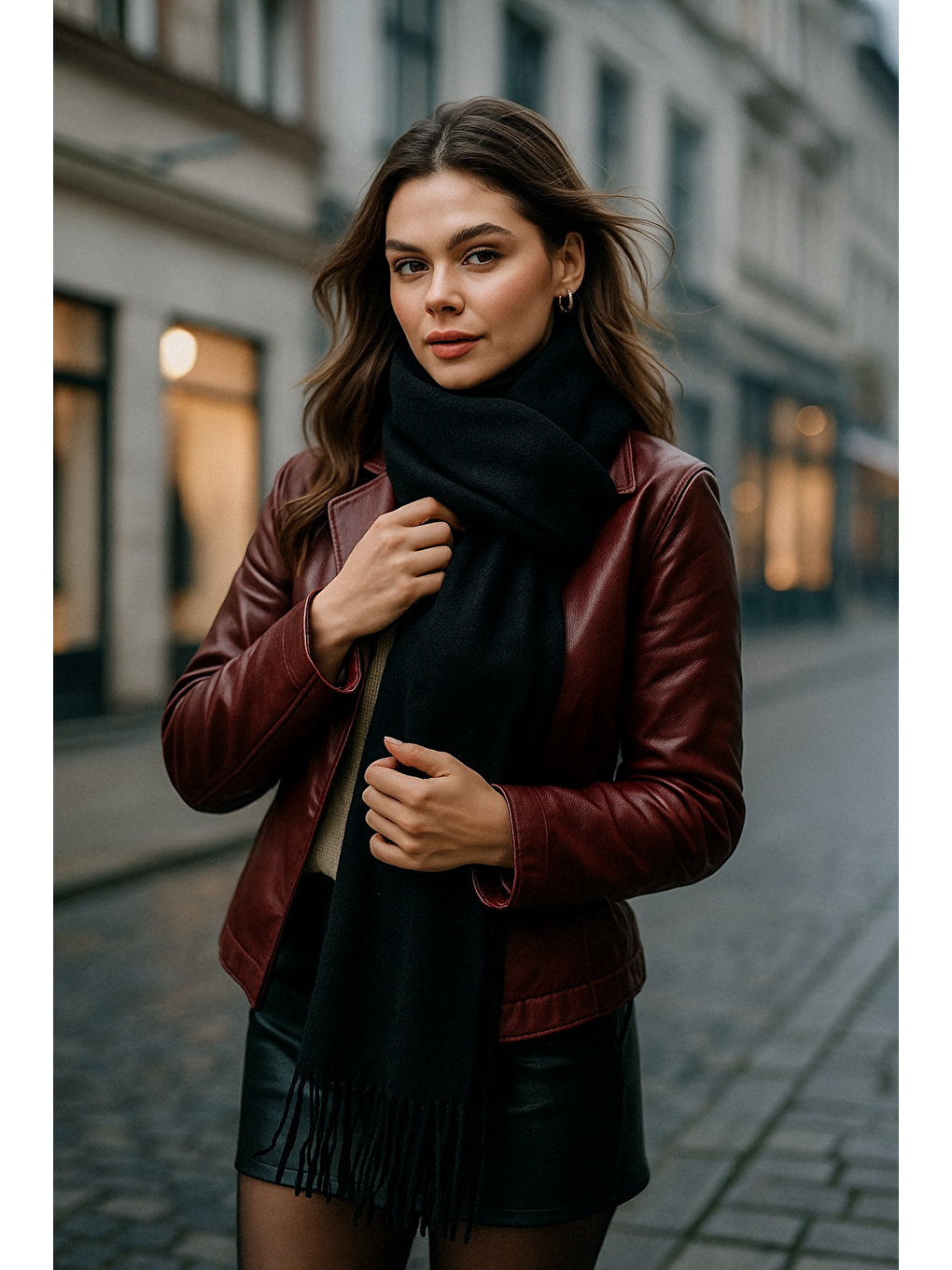 Uzun Siyah Kalın Dokulu Püsküllü Unisex Atkı   Sıcak Ve Kış Nesnesi Sal1285-4