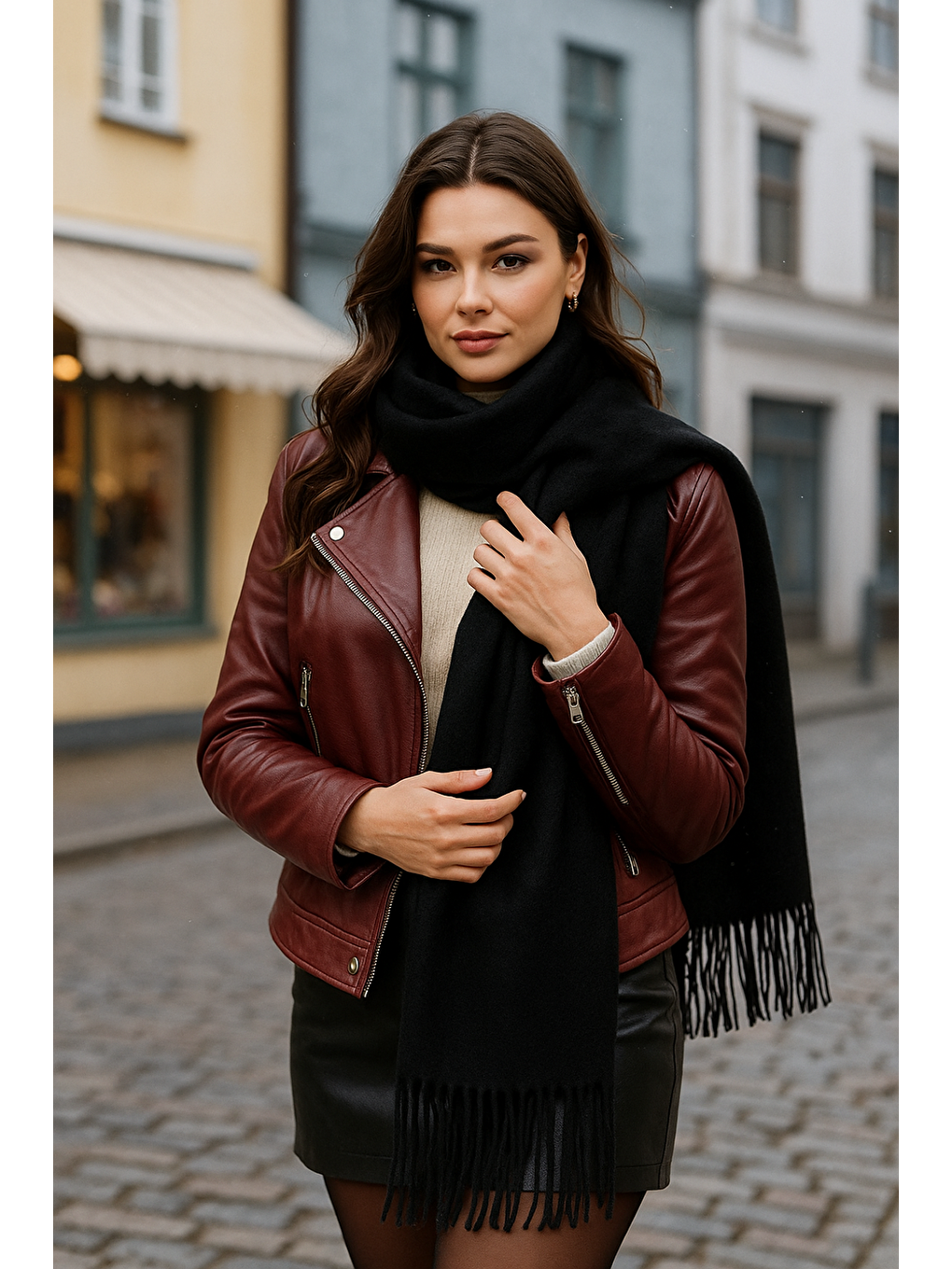 Uzun Siyah Kalın Dokulu Püsküllü Unisex Atkı   Sıcak Ve Kış Nesnesi Sal1285-5