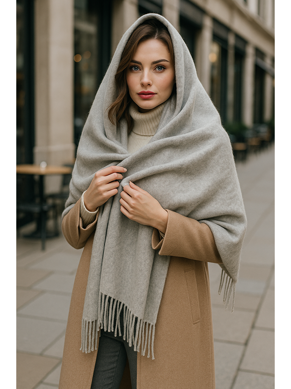 Uzun Gri Kalın Dokulu Püsküllü Unisex Atkı   Sıcak Ve Kış Nesnesi Sal1285-1