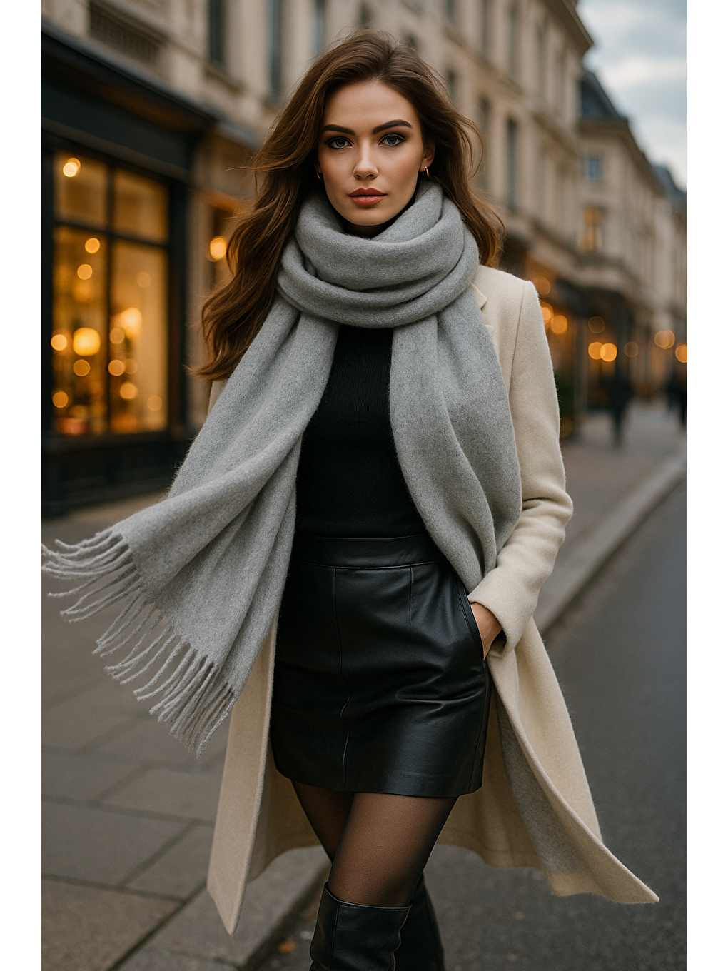 Uzun Gri Kalın Dokulu Püsküllü Unisex Atkı   Sıcak Ve Kış Nesnesi Sal1285-2