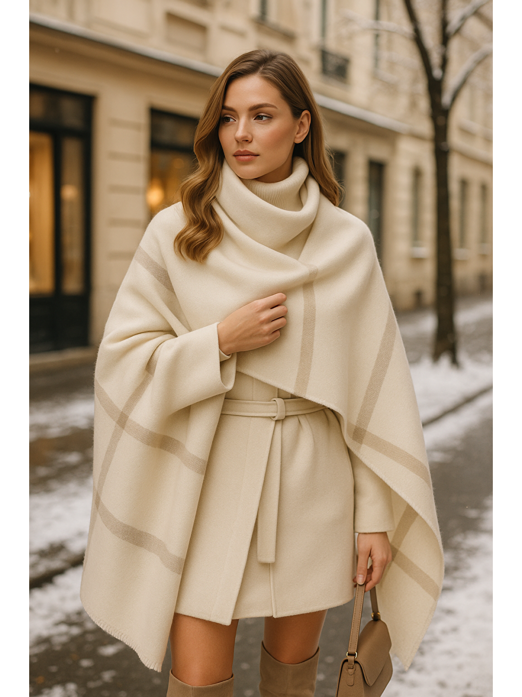 Kadın Ekru Desenli Atkı - Şal 70x180 Sal1234