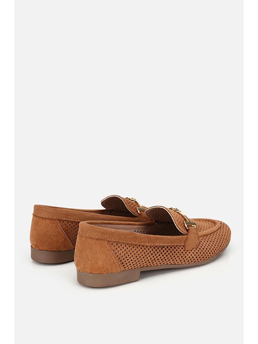 Kahverengi Kadın Taba Süet Tokalı Zımba Detaylı Loafer-2
