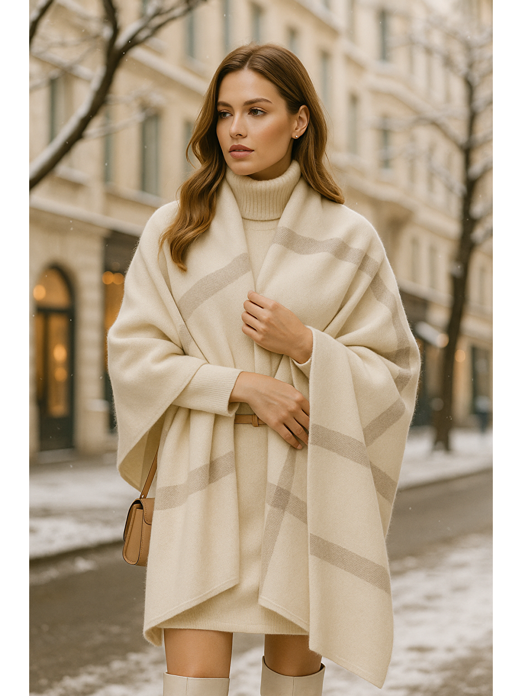 Kadın Ekru Desenli Atkı - Şal 70x180 Sal1234-1