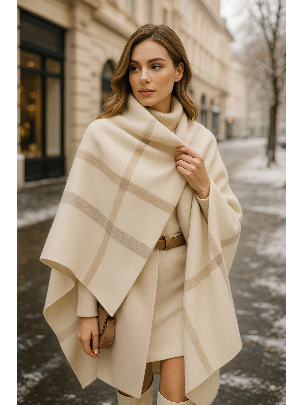 Kadın Ekru Desenli Atkı - Şal 70x180 Sal1234-2