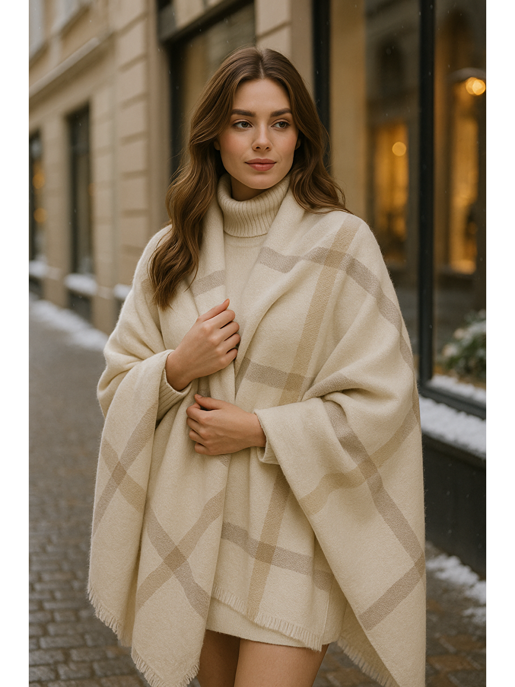 Kadın Ekru Desenli Atkı - Şal 70x180 Sal1234-3