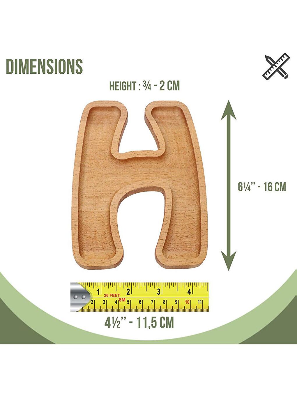 Kahverengi H Harfi Ahşap Kahvaltılık Çerezlik 16 Cm-1