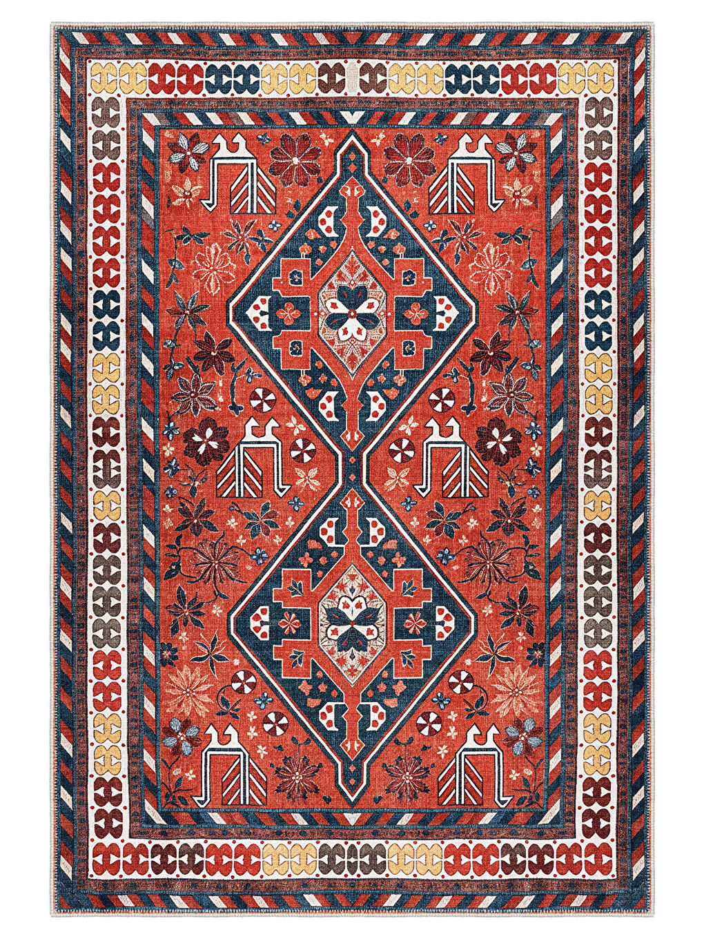 Kırmızı Dekoratif Özel Tasarım Yıkanabilir İnce Kaymaz Tabanlı Modern Halı KECE FR28