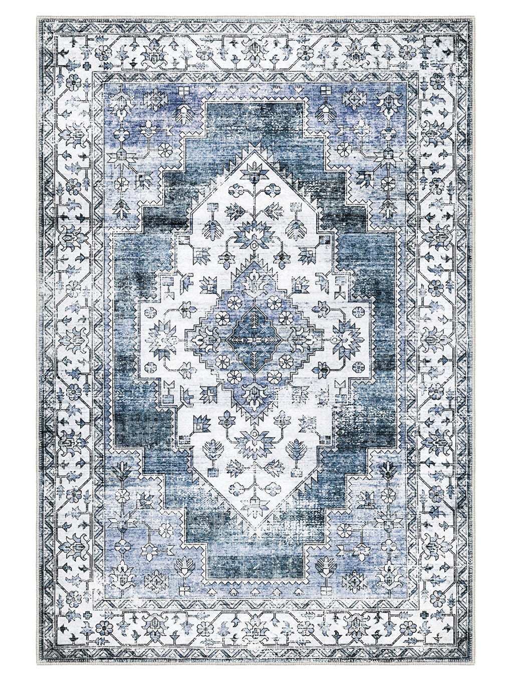 Mavi Dekoratif Özel Tasarım Yıkanabilir İnce Kaymaz Tabanlı Modern Halı KECE FR27