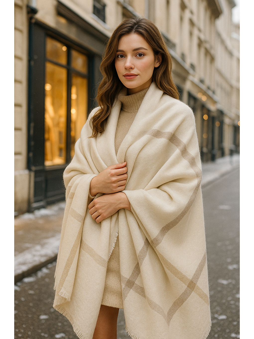 Kadın Ekru Desenli Atkı - Şal 70x180 Sal1234-4