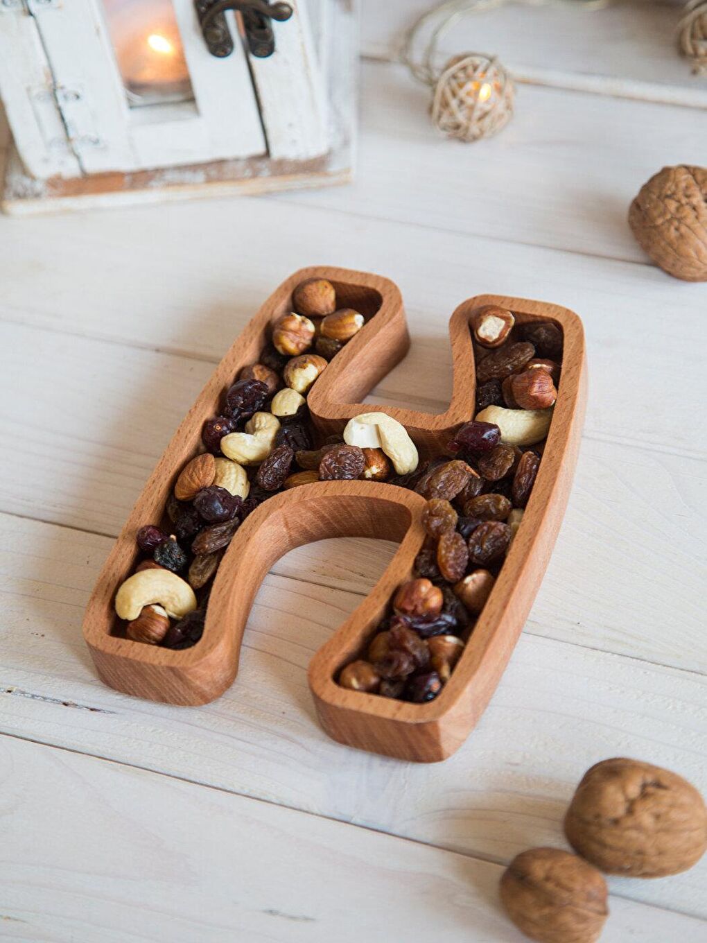Kahverengi H Harfi Ahşap Kahvaltılık Çerezlik 16 Cm
