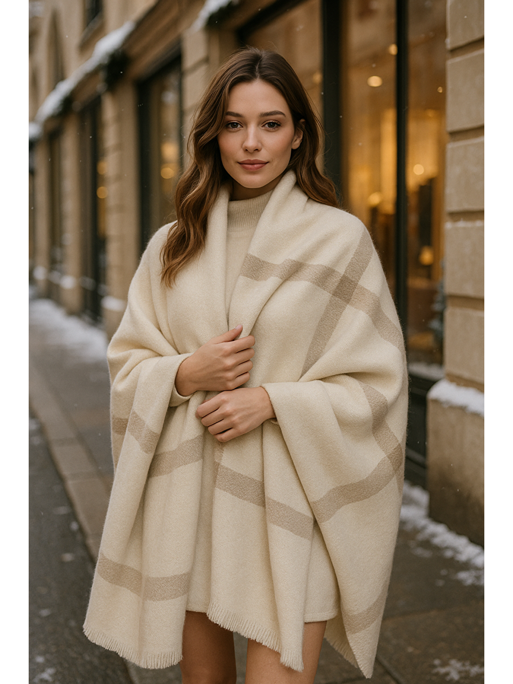 Kadın Ekru Desenli Atkı - Şal 70x180 Sal1234-5