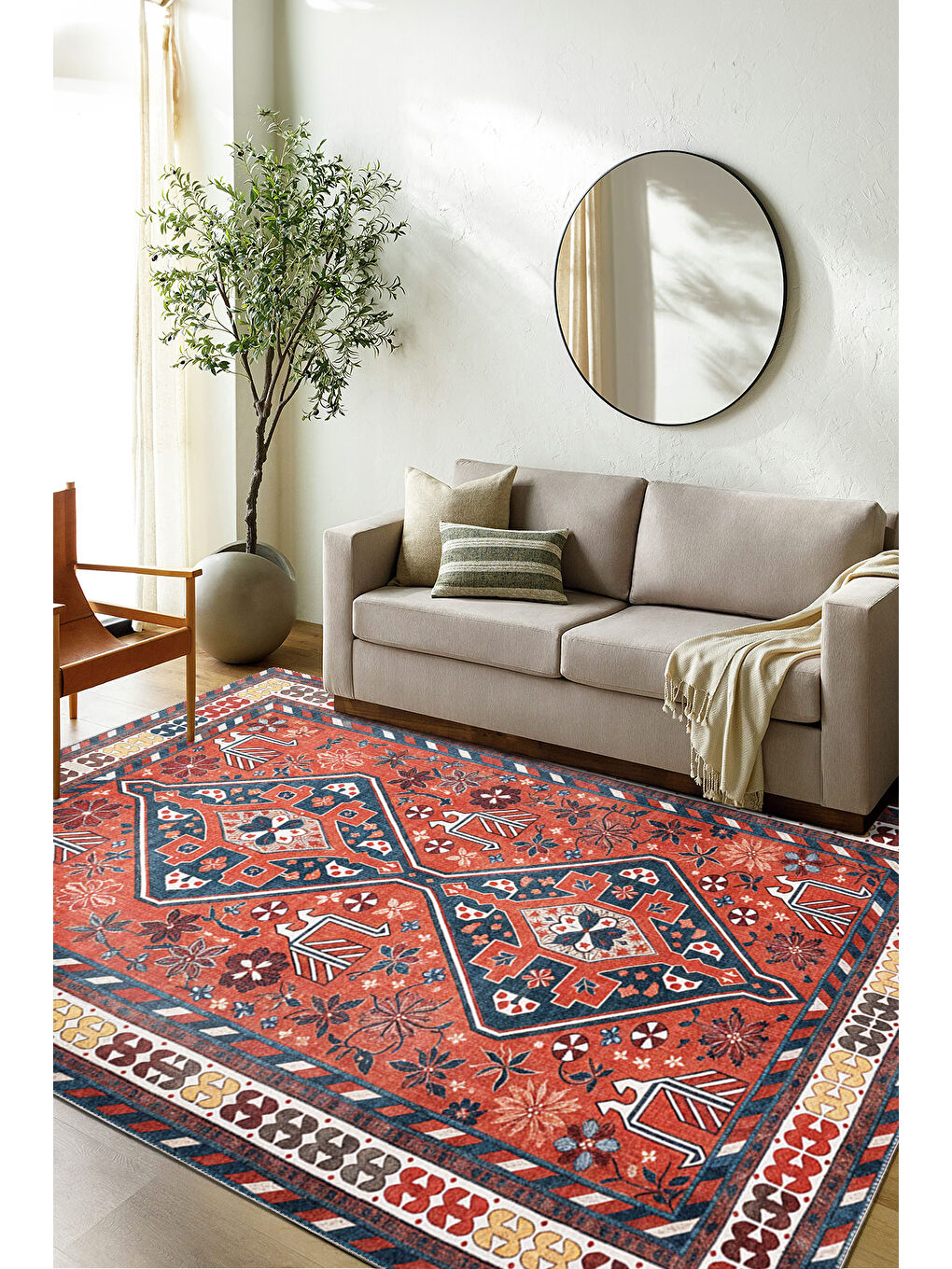 Kırmızı Dekoratif Özel Tasarım Yıkanabilir İnce Kaymaz Tabanlı Modern Halı KECE FR28-2