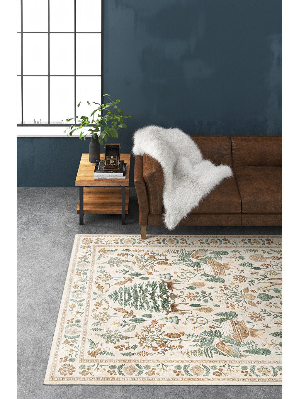 Bej Dekoratif Özel Tasarım Yıkanabilir İnce Kaymaz Tabanlı Modern Halı KECE FR25-1