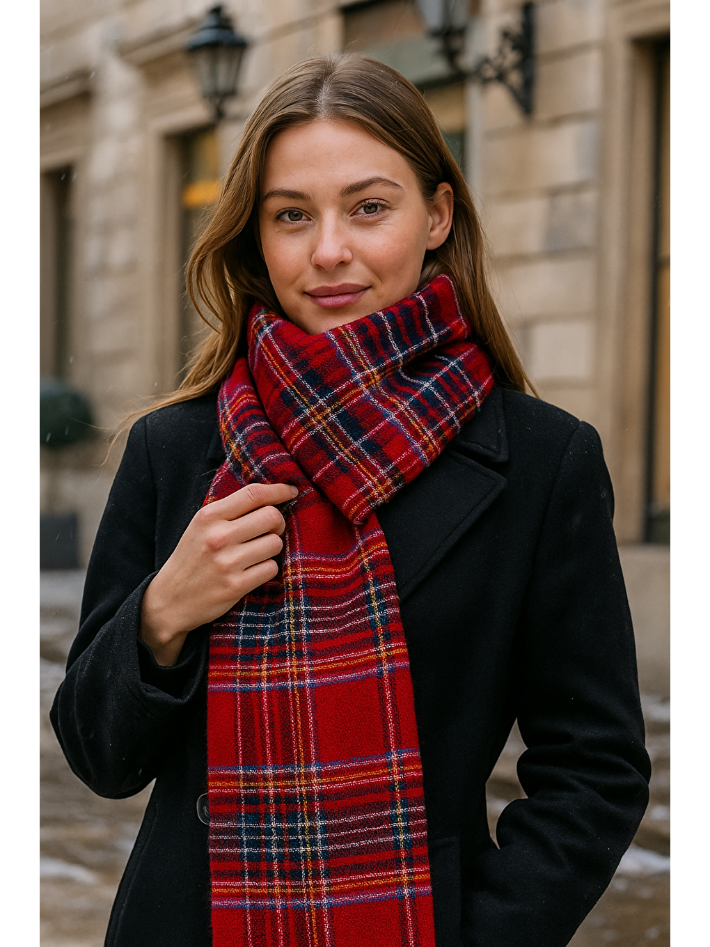 Kadın Kırmızı Ekose Desenli Atkı - Şal 70x180 Cm Sal1202