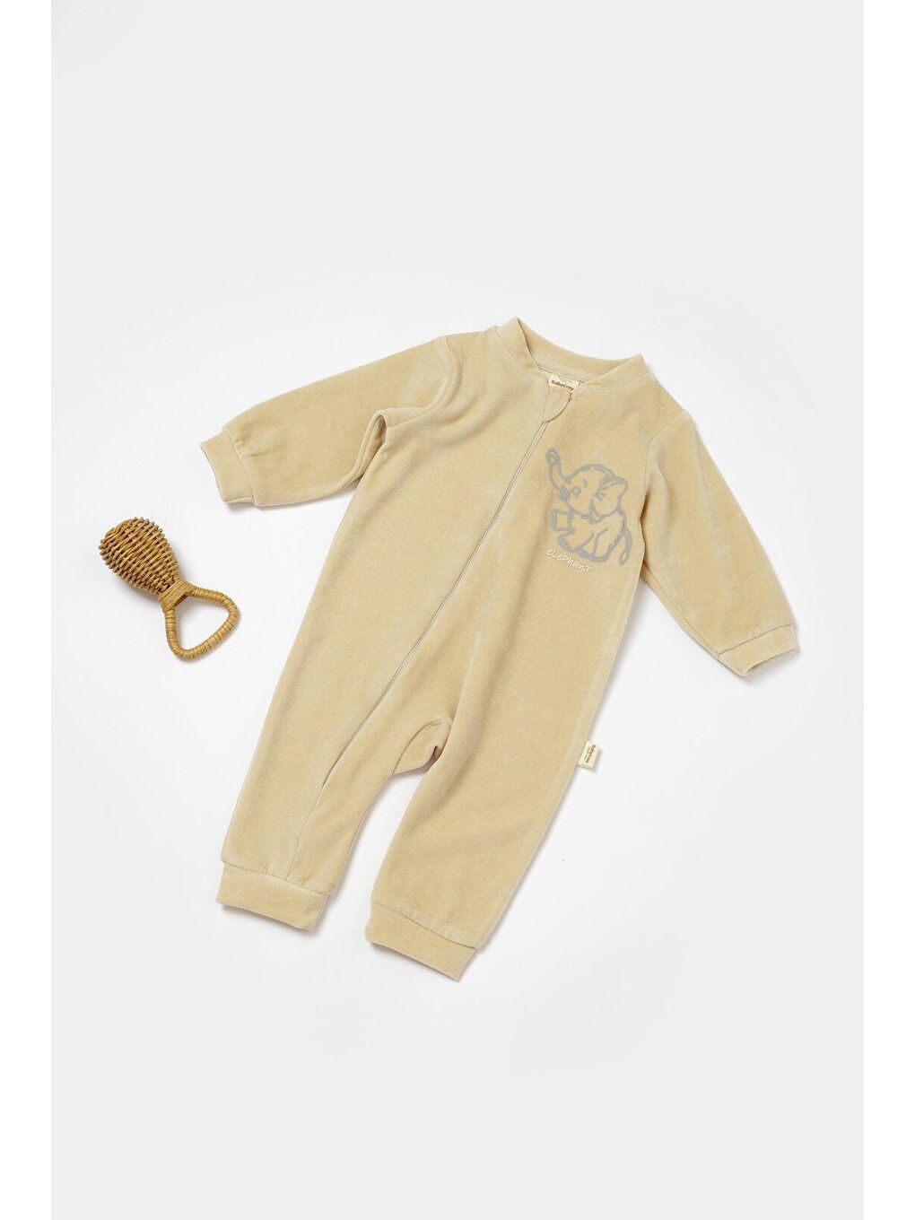 Bej Kadife Fermuarlı Tulum