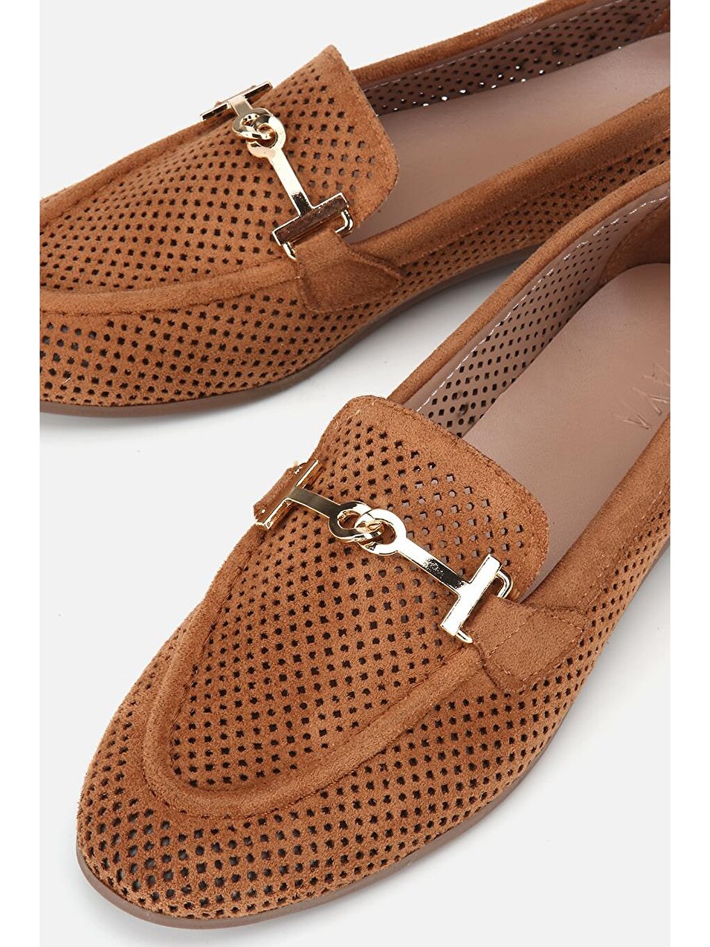 Kahverengi Kadın Taba Süet Tokalı Zımba Detaylı Loafer-3