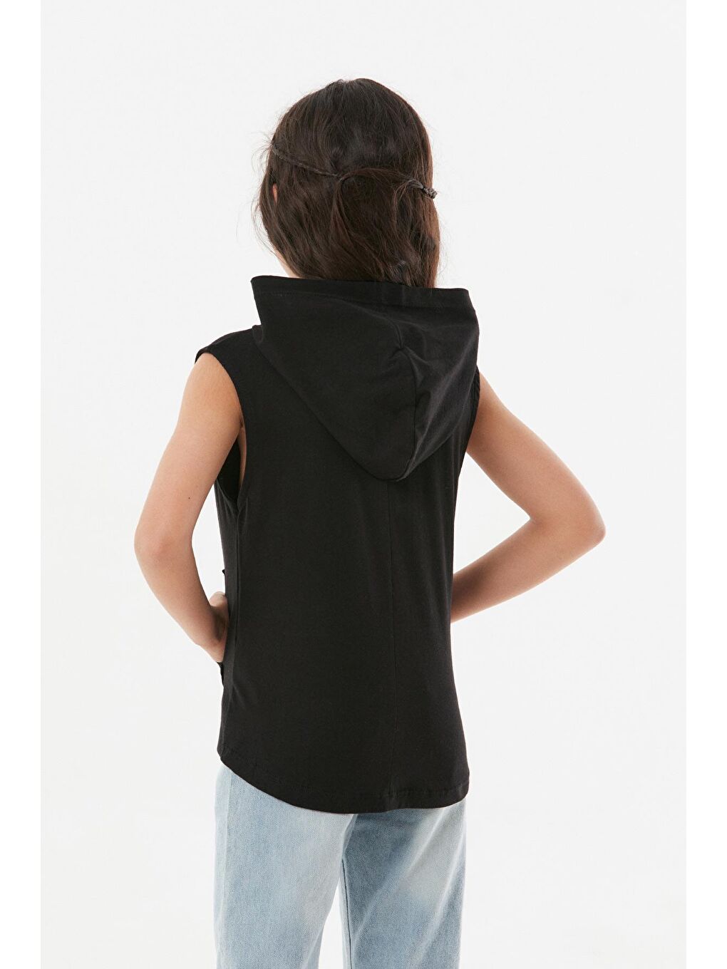 Siyah Arizona Baskılı Kapüşonlu Kız Çocuk Tişört-2