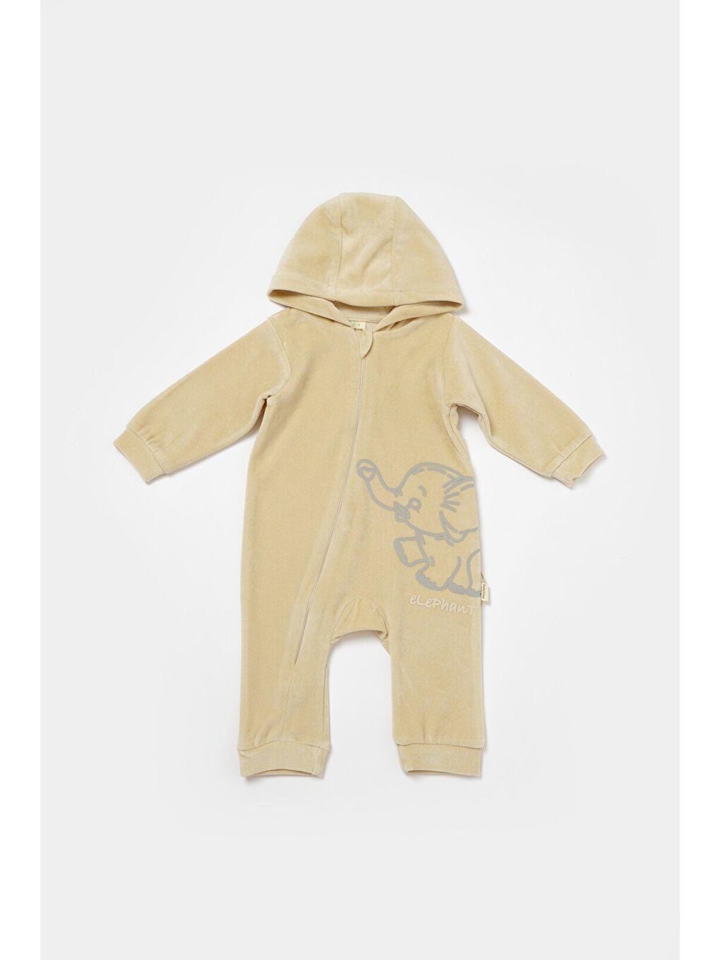 BabyCosy Organic Wear Taş Kadife Kapüşonlu Fermuarlı Tulum - 1