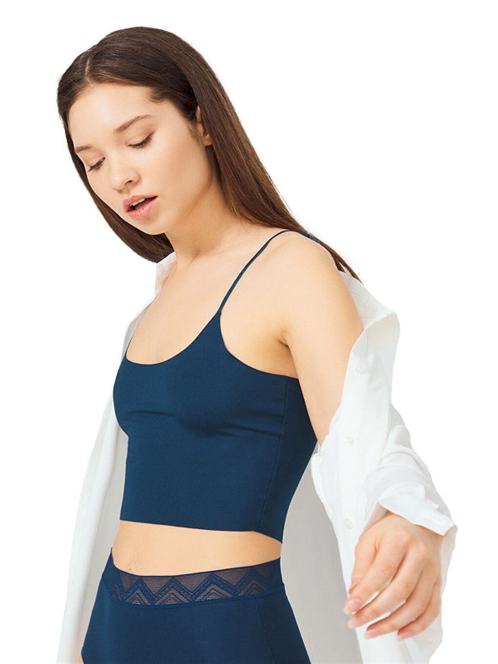 Karışık Ayarlanabilir İnce Askılı Lazer Kesim Crop Büstiyer 7'Li Paket-5