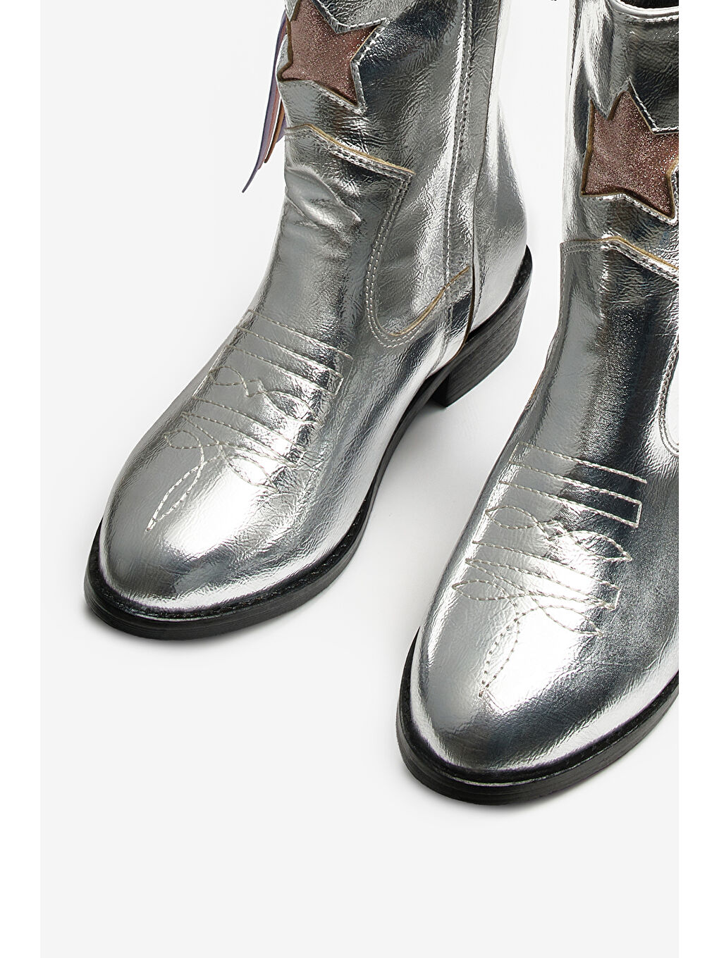 Gri Gümüş Yıldız ve Püskül Detaylı Kız Çocuk Kovboy Bot-6