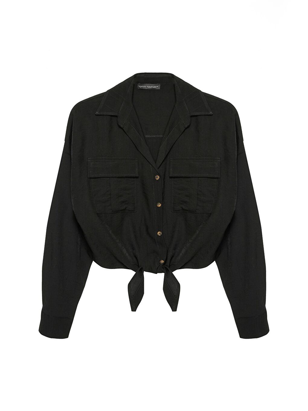 Bağlama Detaylı Crop Gömlek Siyah