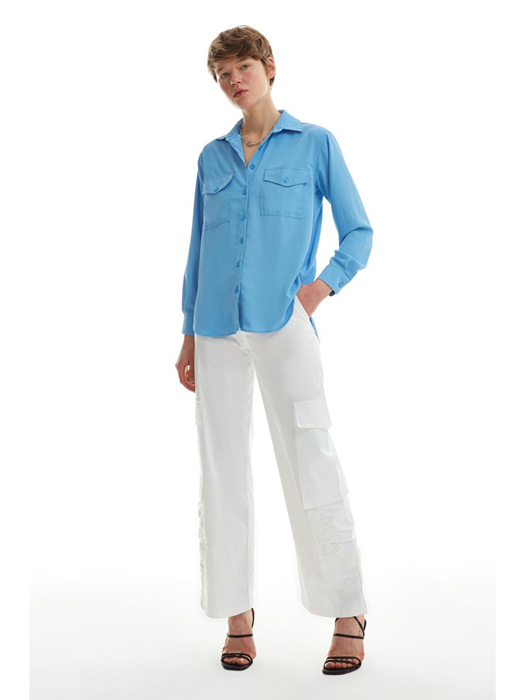Çift Cepli Gömlek Mavi-3