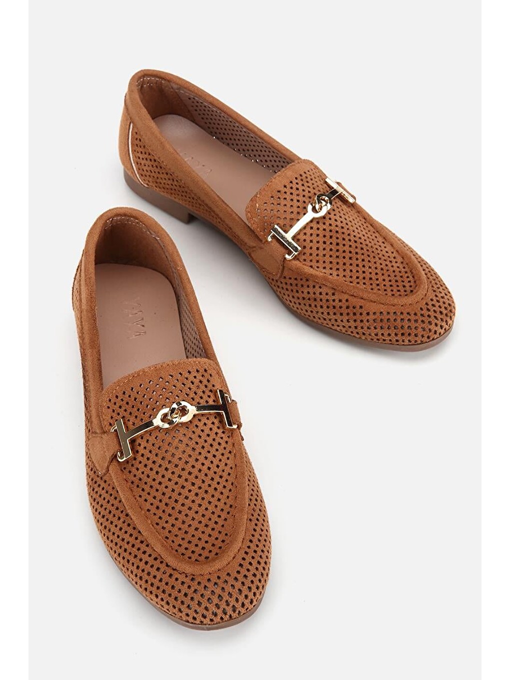 Kahverengi Kadın Taba Süet Tokalı Zımba Detaylı Loafer-5