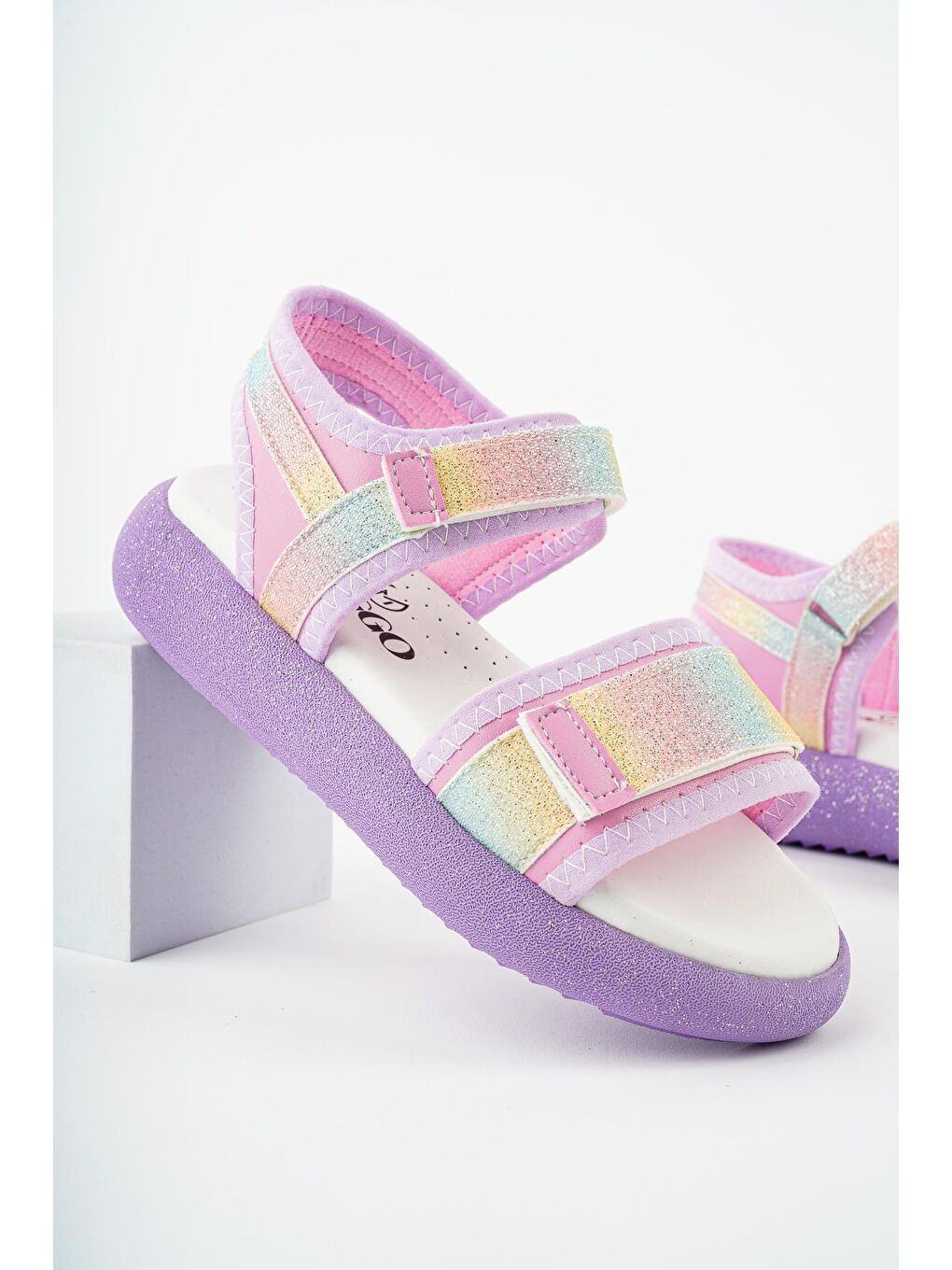 Mor CRUZ Günlük Ortopedik Hafif Taban Simli ve Cırtlı Kız Çocuk Sandalet-4