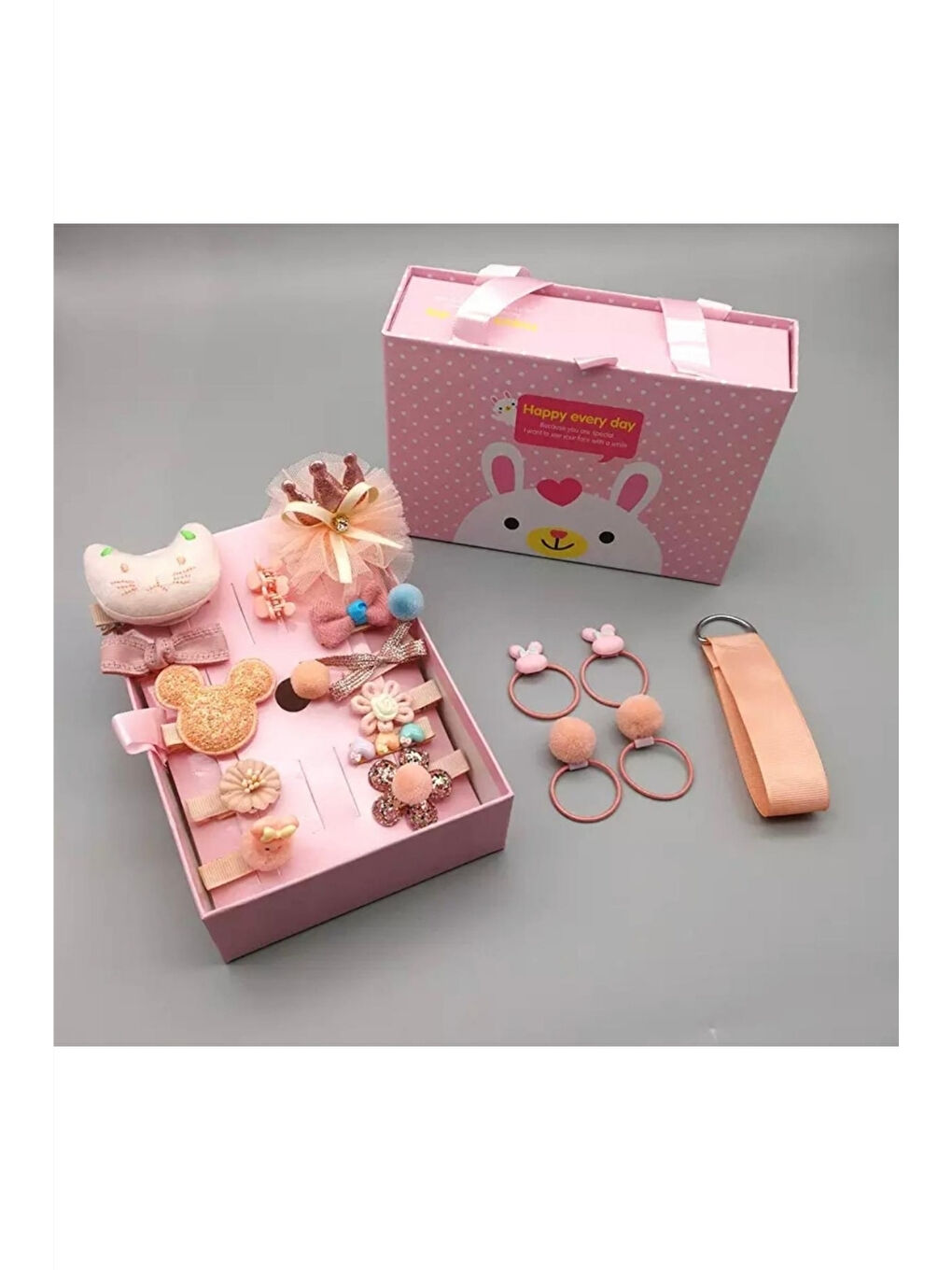 Turuncu Yavruağzı 18'li Kutulu Kız Çocuk Toka Set-1