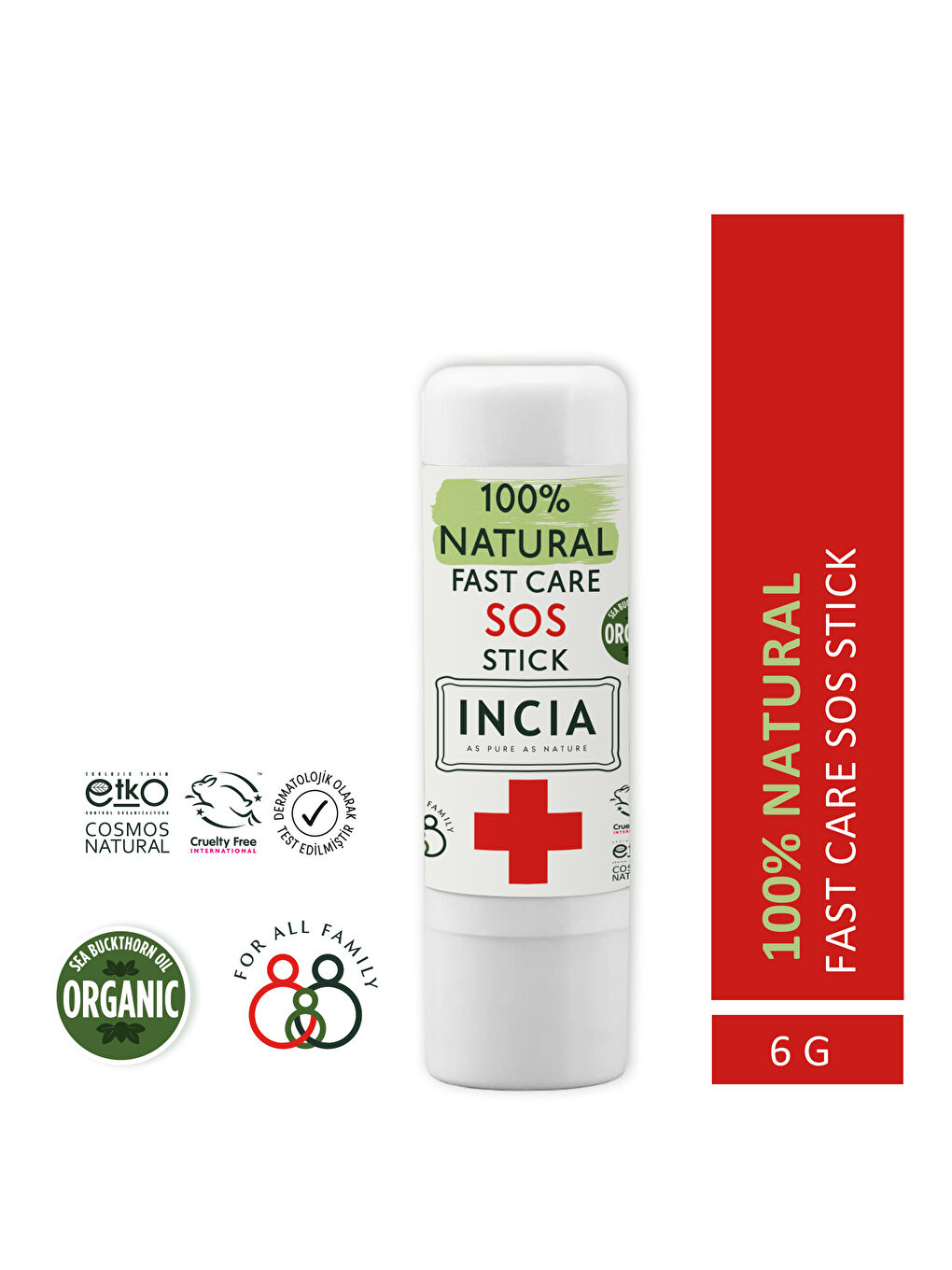 INCIA %100 Doğal Sos Stick Anlık Yatıştırıcı Organik Yalancı İğde Hızlı Koruma Bitkisel 6 G