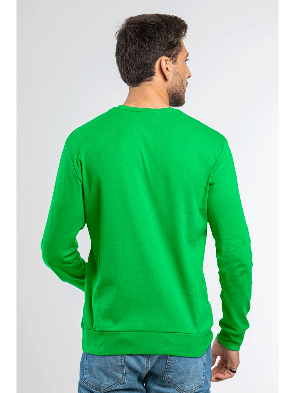 Yeşil Erkek Bisiklet Yaka Slim Fit İnce Sweatshirt SPR 20K17-2