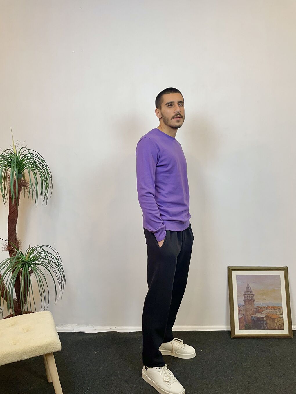 Mor Erkek Bisiklet Yaka Slim Fit İnce Sweatshirt SPR 20K17-1