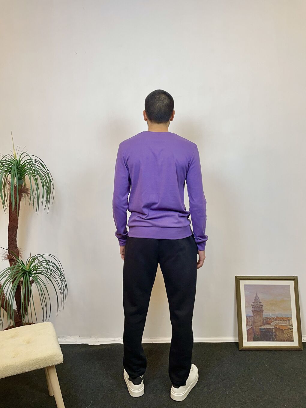 Mor Erkek Bisiklet Yaka Slim Fit İnce Sweatshirt SPR 20K17-2