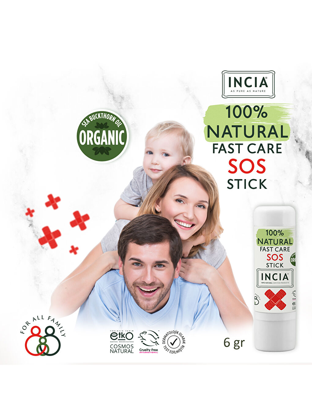 INCIA %100 Doğal Sos Stick Anlık Yatıştırıcı Organik Yalancı İğde Hızlı Koruma Bitkisel 6 G - 1