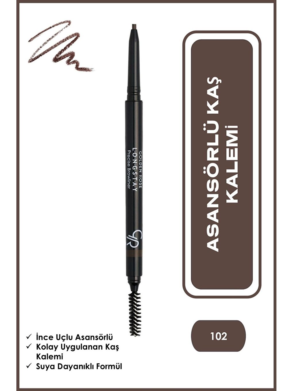 GOLDEN ROSE Longstay Precise Browliner No: 102 Deep Brown - Asansörlü Kaş Kalemi