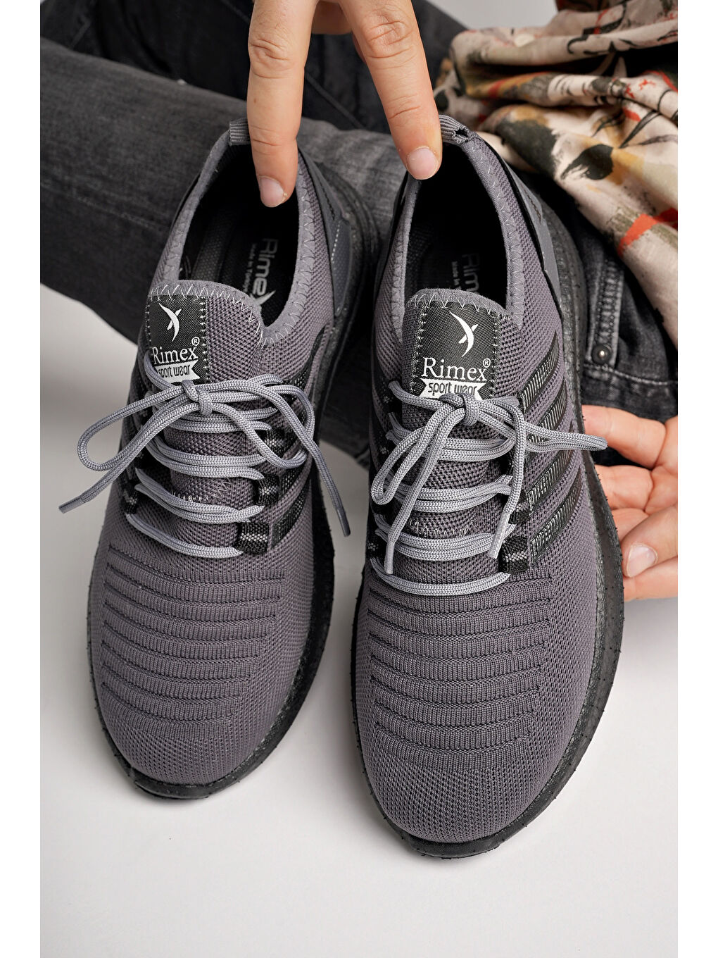 Gri Montag Garantili Günlük Ortopedik Kaymaz Taban Bağcıklı Çizgili Erkek Sneaker Spor Ayakkabı-2