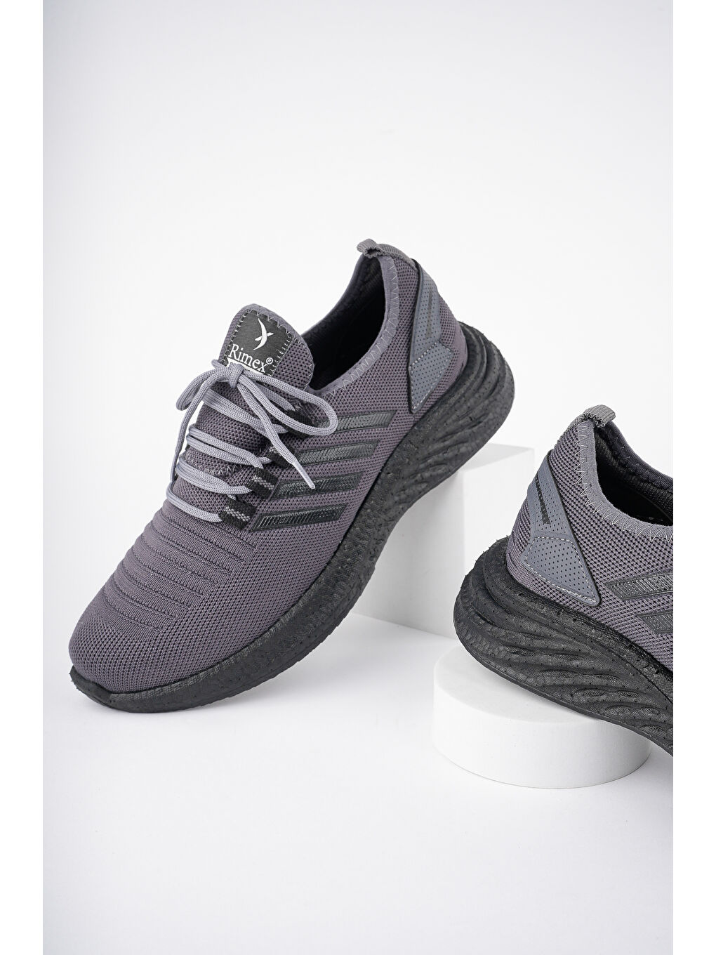 Gri Montag Garantili Günlük Ortopedik Kaymaz Taban Bağcıklı Çizgili Erkek Sneaker Spor Ayakkabı-5