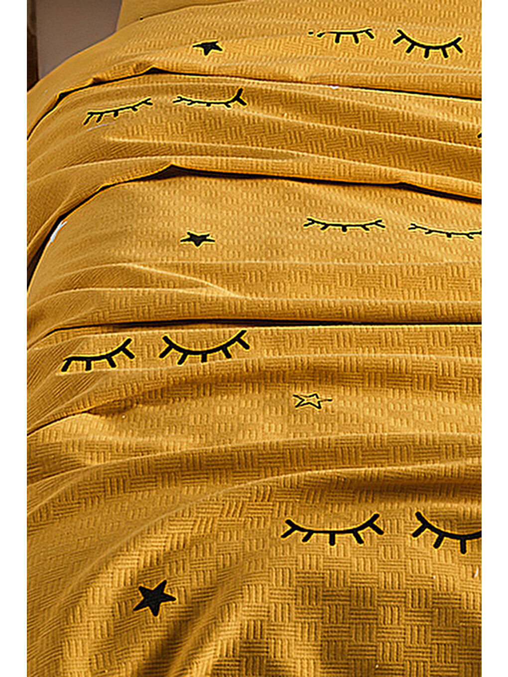 Tek Kişilik Baskılı Pike Takımı Sarı %100 Pamuk-2