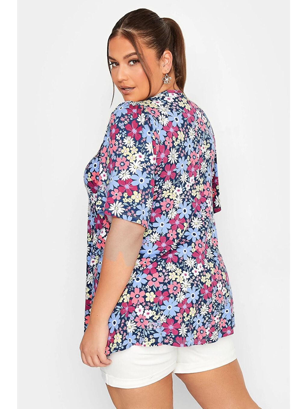 Mavi Büyük Beden V Yaka Desenli Asimetrik Kesim Elastanlı Bluz 302388-4