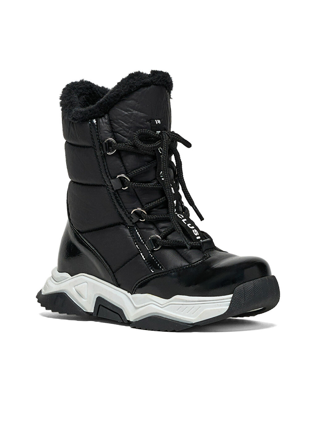 Çocuk Unisex Siyah Rugan Termo Taban Önü Bağcıklı Kar Botu