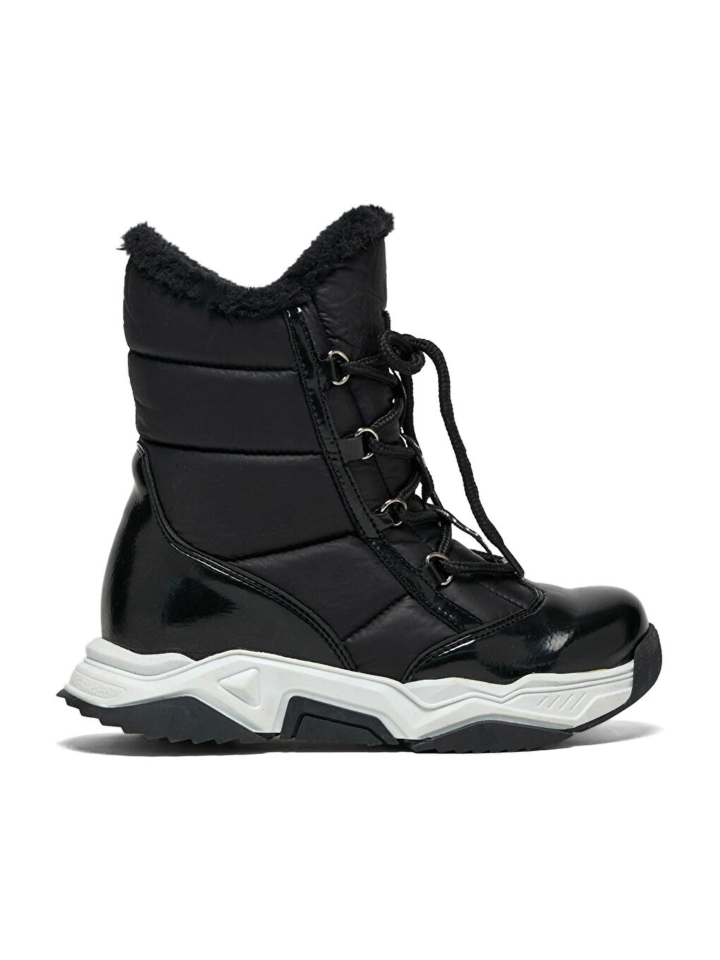 Çocuk Unisex Siyah Rugan Termo Taban Önü Bağcıklı Kar Botu-1