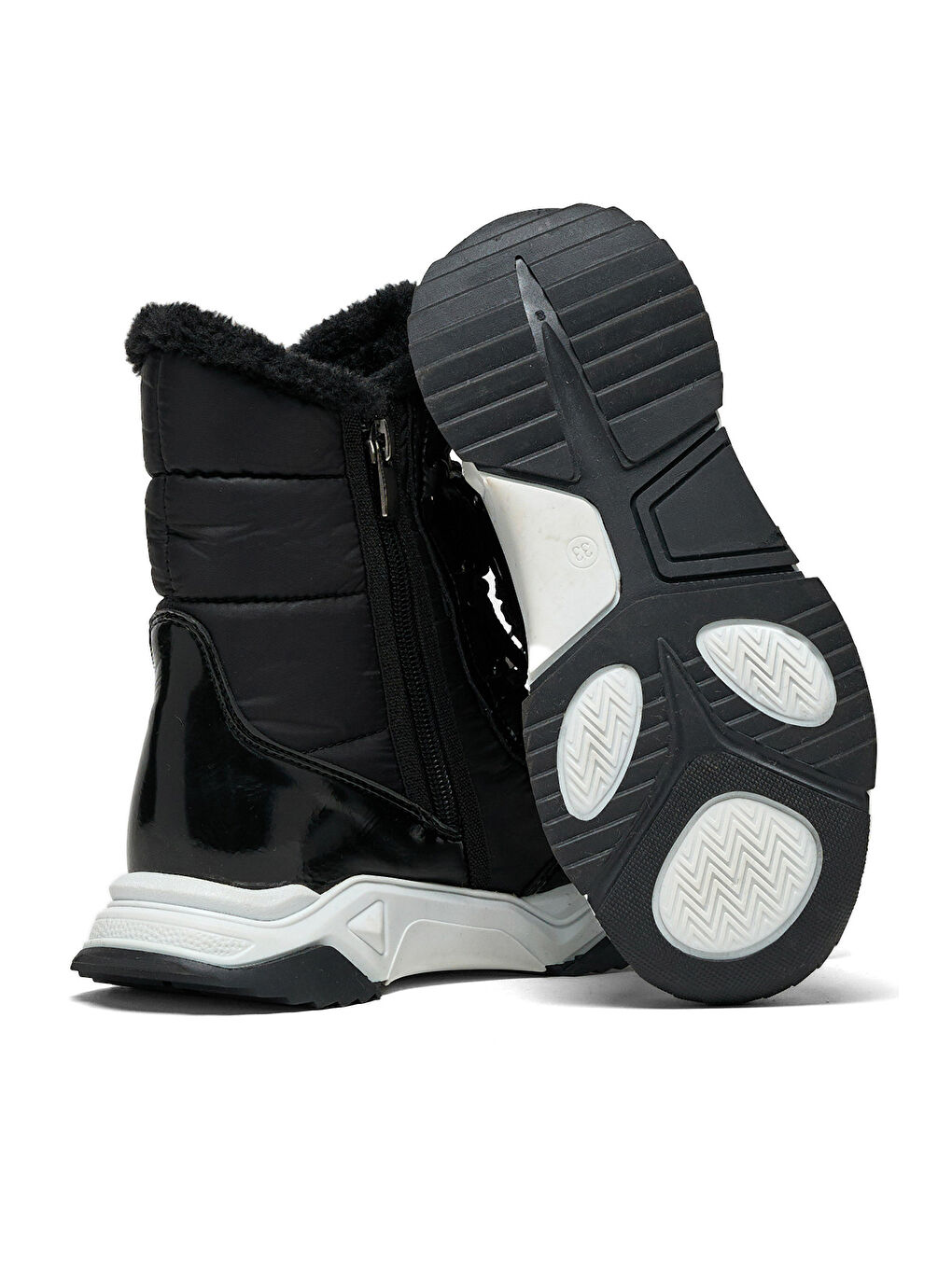 Çocuk Unisex Siyah Rugan Termo Taban Önü Bağcıklı Kar Botu-2