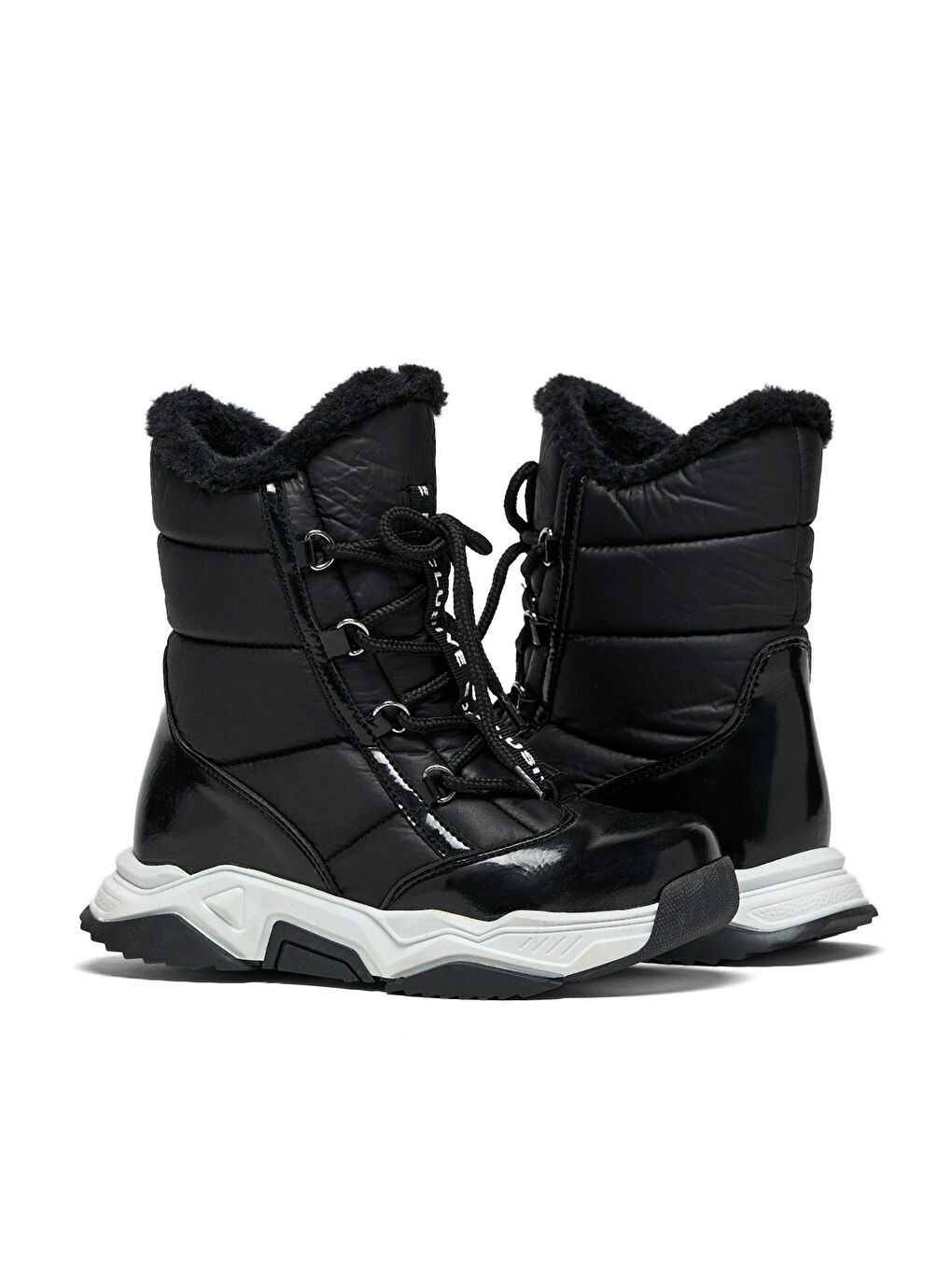 Çocuk Unisex Siyah Rugan Termo Taban Önü Bağcıklı Kar Botu-4