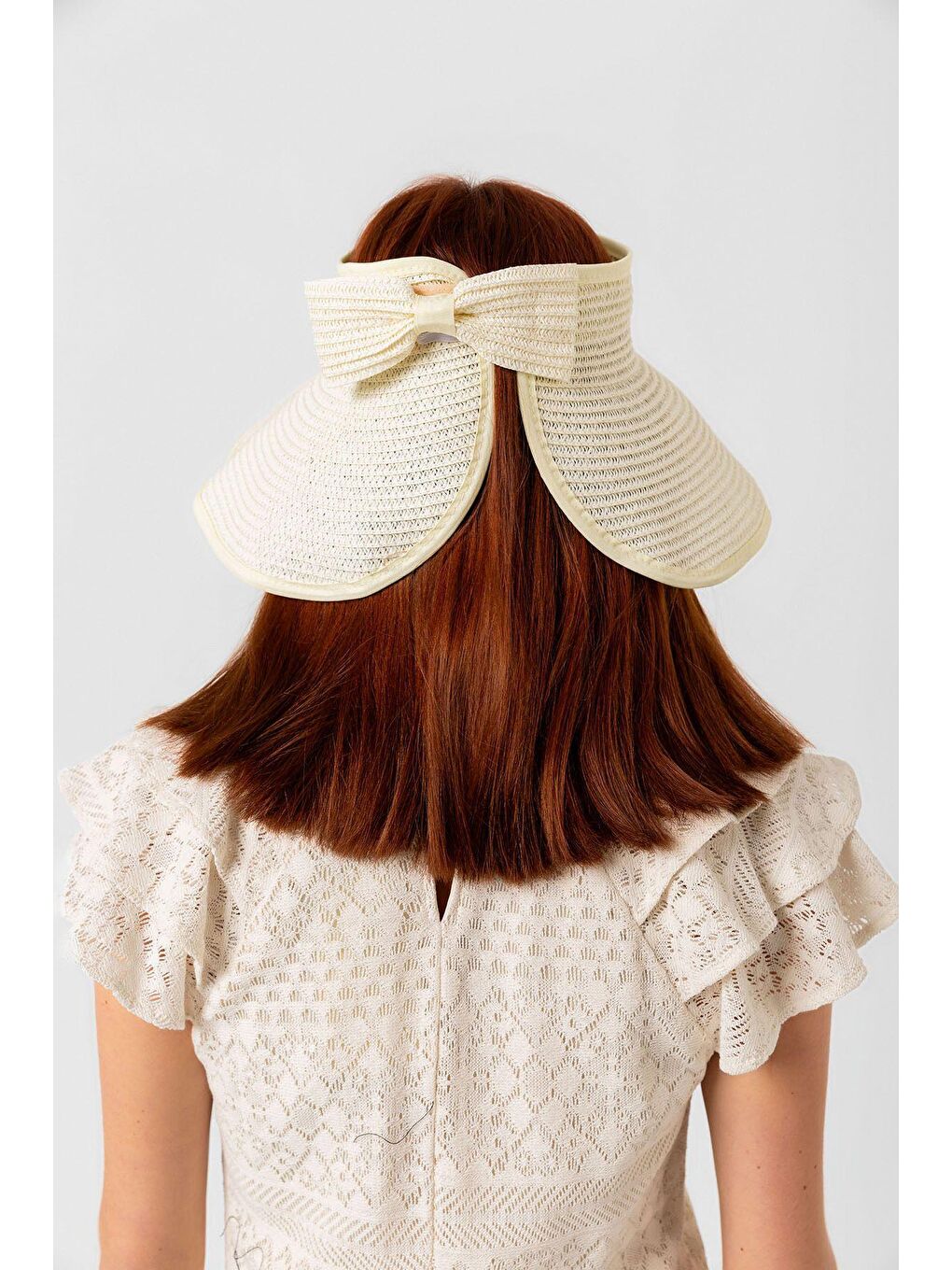 Ekru Krem Kurdeleli Hasır Vizör Şapka Hsr2080-5