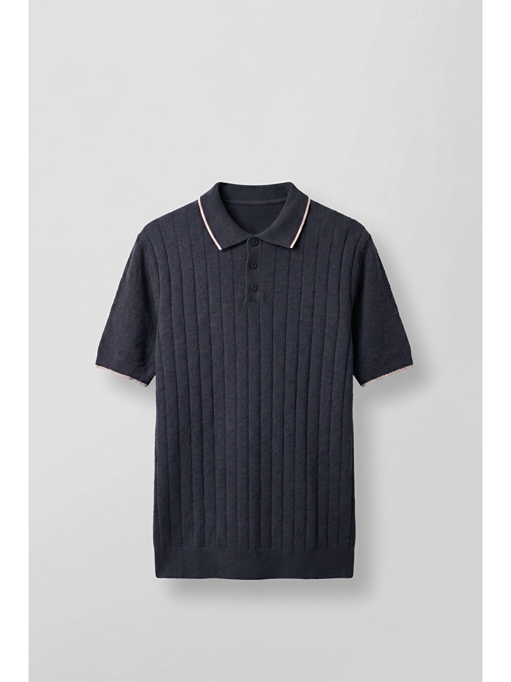 Erkek Relaxed Fit Pamuklu Havlu Polo Yaka Triko T-Shirt Lacivert