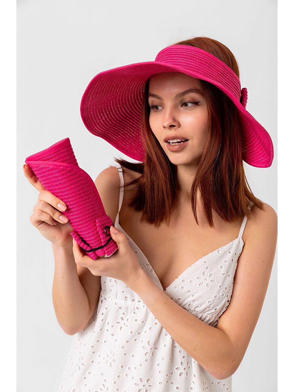 Fuşya Kurdeleli Hasır Vizör Şapka Hsr2080