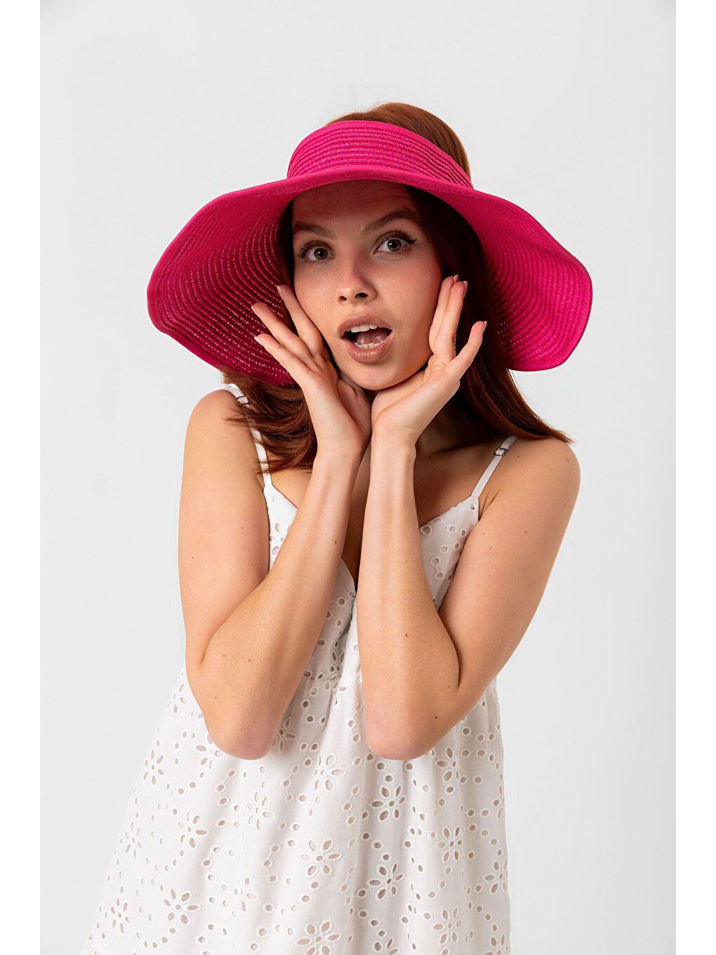 Fuşya Kurdeleli Hasır Vizör Şapka Hsr2080-1