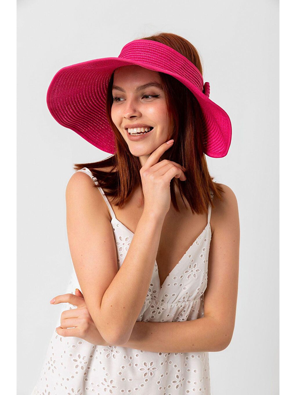 Fuşya Kurdeleli Hasır Vizör Şapka Hsr2080-2